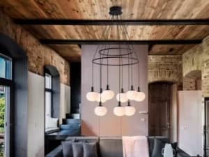 Global 9 Light Globe Ring Ceiling Pendant, Matt Black Finish, Adjustable Height, Dimmable