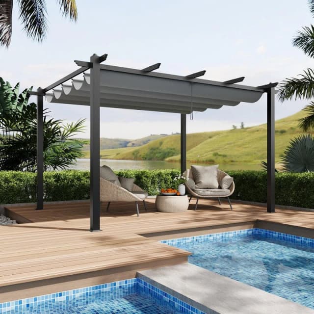 Breeins 13x10ft Aluminium Pergola with Retractable Roof Black And Light unisex One size