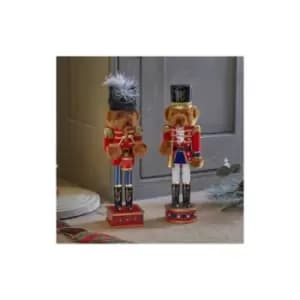 TWO Teddy Soldier bear Nutcrackers, Christmas on Parade -Drummer & Bugle Bears