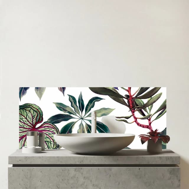 Warren Reed - Designer Watercolor Tropical Leaf Glass Bathroom Splashback in Green Green Unisex