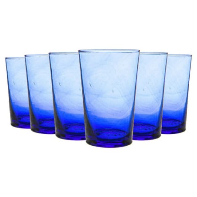Nicola Spring Meknes Recycled Highball Glasses - 325ml - Pack of 6 Blue