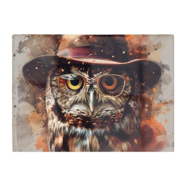 Warren Reed Designer Owl With Hat And Glasses Chopping Board