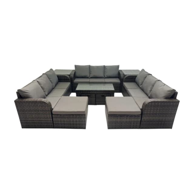 Fimous Rattan Garden Outdoor Furniture Set with 2 Side Tables 4 Footstools in Dark Grey Dark Grey Unisex