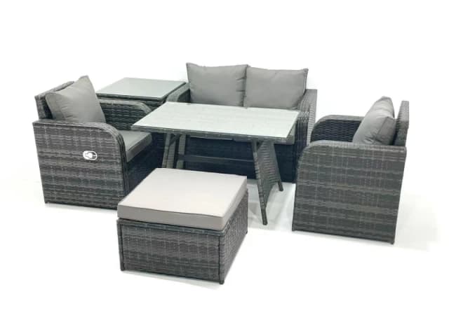 Fimous Outdoor Garden Furniture Set with Reclining Chair Side Table Big Footstool in Dark Grey Dark Grey Unisex