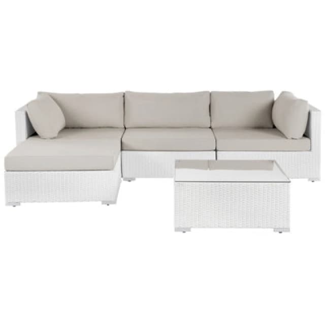 Beliani Garden Corner Sofa With Table 4 Seater Sano Right Hand Modular Pe Rattan White