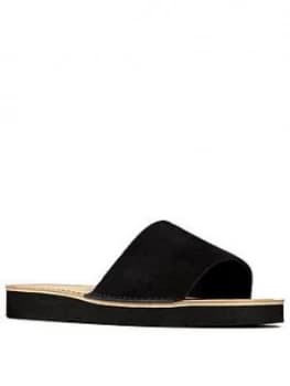 Clarks Lunan Leather Slide Flat Sandal - Black
