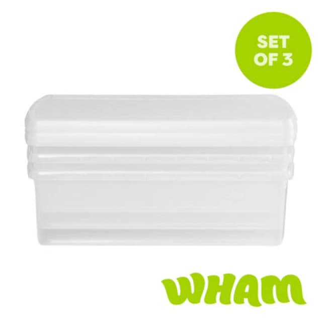 Wham Clip 3X 30L Rectangular Plastic Storage Boxes With Clip Lock Lids. Ideal For Home, Office, Toys & More - Clear/clear