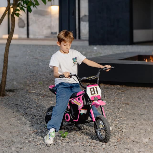 AIYAPLAY 24V Battery Powered Ride On Motorcycle with Rear Suspension in Pink Pink Unisex