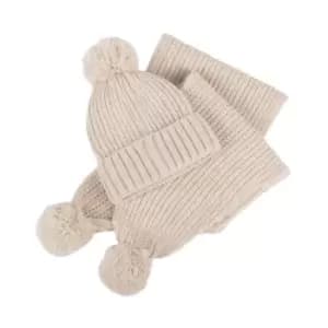 totes Ladies Oat Knitted Hat and Scarf Set Oatmeal