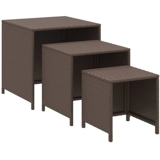 VIDAXL Nesting Tables 3 pcs Brown Poly Rattan Vidaxl 8720845679187