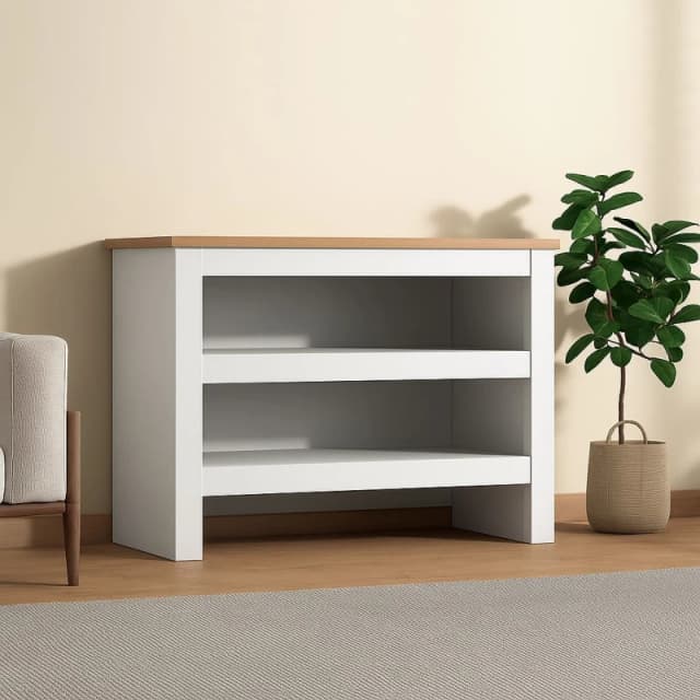 KOSY KOALA KOSY KOALA Open Shoe Rack - Two-Tier Storage Shelf with Wooden Top in White White One Size Unisex 5061055343035