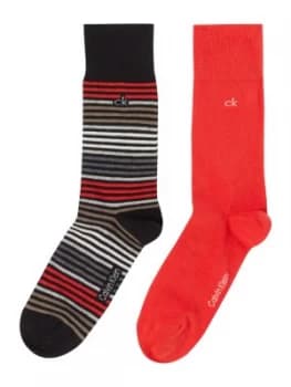 Mens Calvin Klein 2 Pack Stripe and Solid Socks Red Multi
