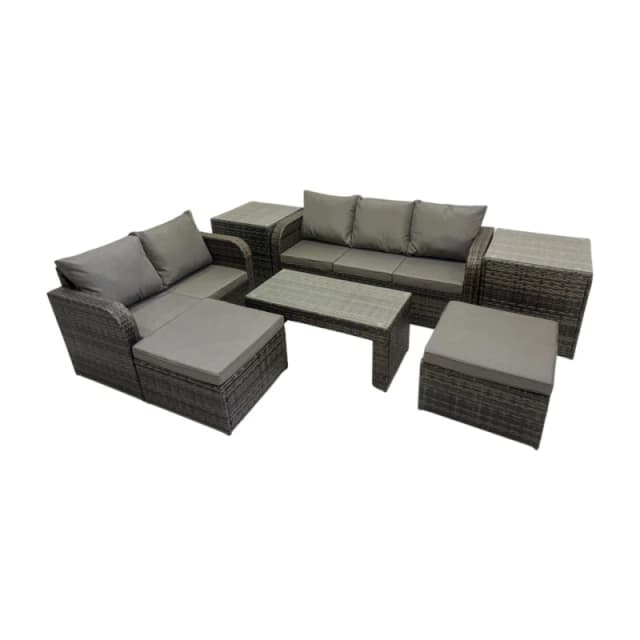 Fimous 3 Seater Sofa Love Sofa Coffee Table with 2 Footstools 2 Side Tables in Dark Grey Dark Grey Unisex