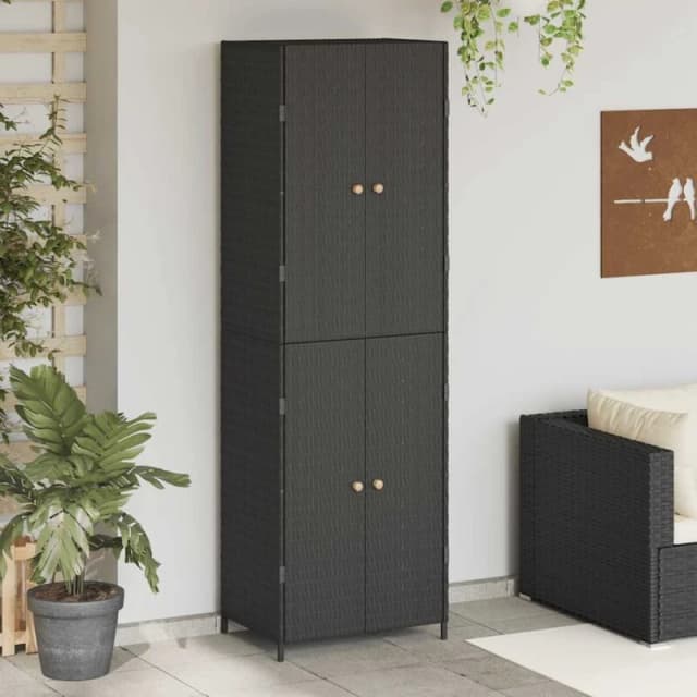 VIDAXL Garden Storage Cabinet Black 59x40x180cm Poly Rattan Vidaxl 8720845670337