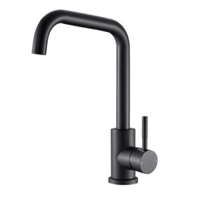 Reginox Nera Matt Black Square Neck Kitchen Mixer Tap - Stainless Steel Deck Mounted