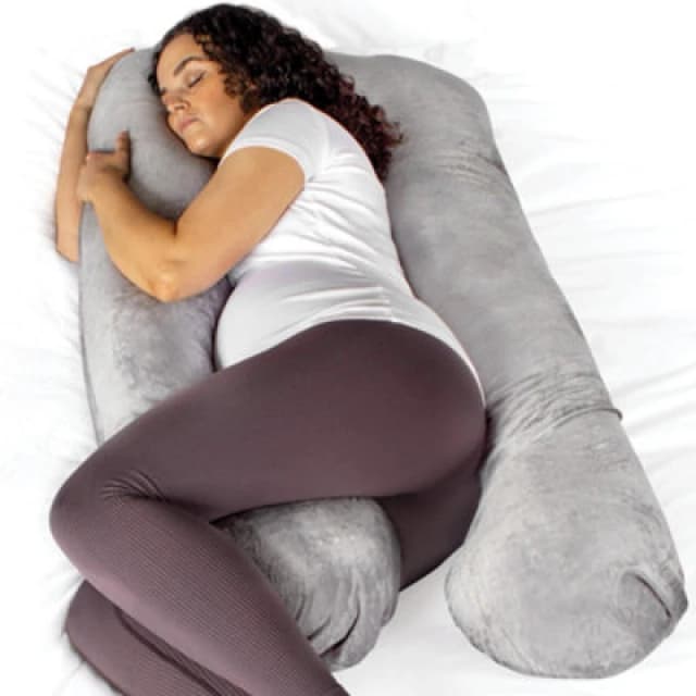 Aamira U Shaped Pregnancy Pillow Light Grey, 130X75X20Cm Shredded Memory Foam Full Body Maternity Cushion For Sleeping