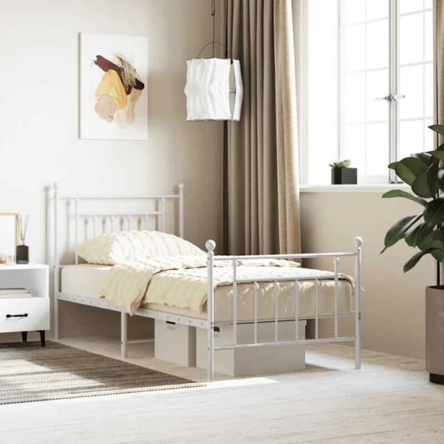 JINLEFU Metal Bed Frame without Mattress with Footboard White 90x190cm vidaXL JRVDZX-353596_DE