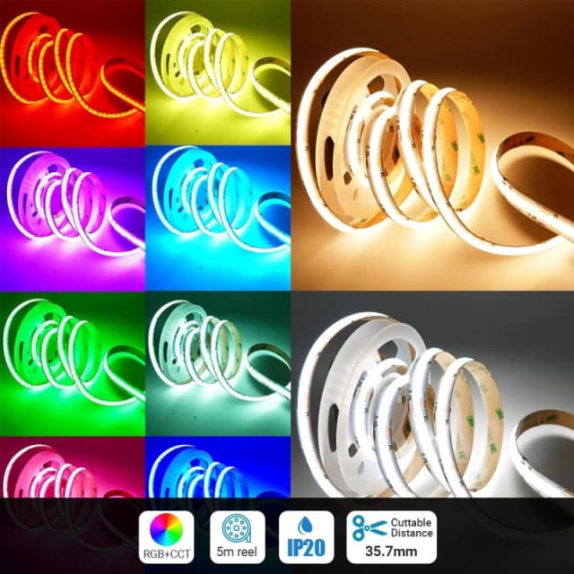 ENER-J 5M RGB+CCT COB LED Strip Light 24V High Density 840 LEDs/m Dotless in White White Unisex