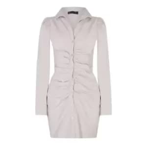 I Saw It First Ruched Button Front Shirt Dress - Cream