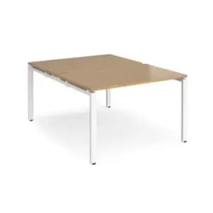 Bench Desk 2 Person Rectangular Desks 1200mm Oak Tops With White Frames 1600mm Depth Adapt