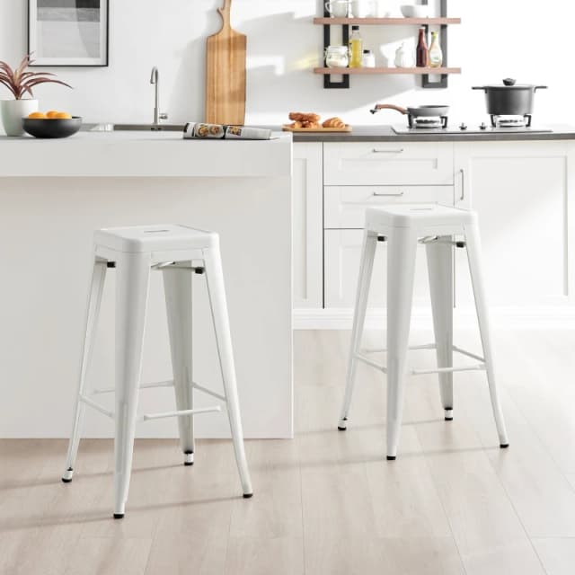 FurnitureboxUK FurnitureboxUK Set of 2 Colton 'Tolix' Style Metal Stackable Retro Industrial Bar Stools in White White One Size Unisex 5056542692499
