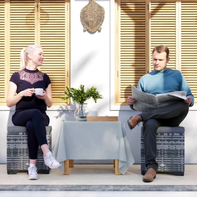 Outsunny Set of 2 Rattan Footstool - Storage Ottoman w/ Cushions - Dark Grey TJ Hughes 5063603613225