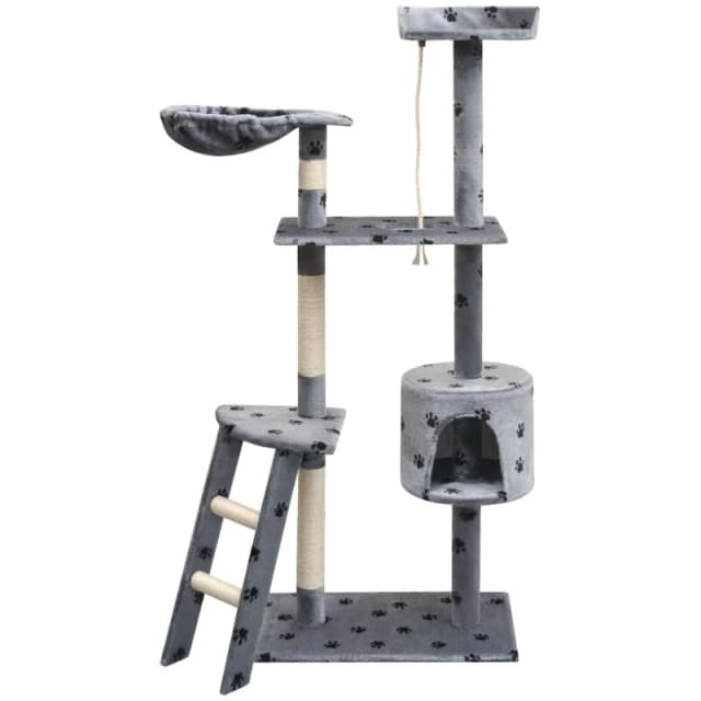 vidaXL Cat Tree with Sisal Scratching Posts 150cm Paw Prints Grey Play Tower