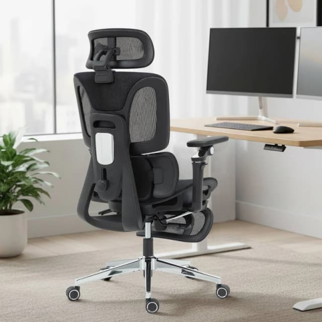HOMCOM Ergonomic Office Chair, Mesh Desk Chair with Lumbar Support, Footrest in Black Unisex