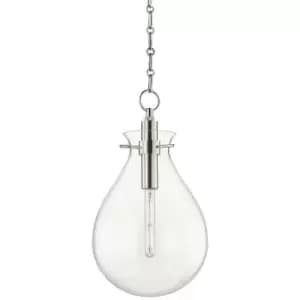 Ivy 1 Light Medium Pendant Polished Nickel, Glass