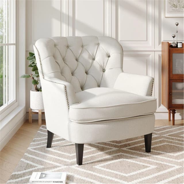 Kabinet UK Classic Buttoned Linen Armchair White unisex One size