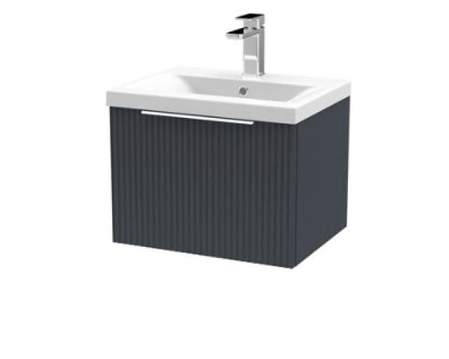 Hudson Reed Fluted 500mm Soft Black Wall Hung Single Drawer Vanity Unit With Basin-Soft Black