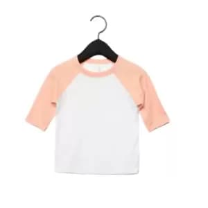 Bella + Canvas Toddler 3/4 Sleeve Baseball T-Shirt (2 Years) (White/Heather Peach)