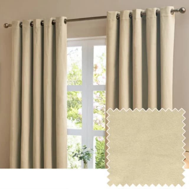 Furn. The Ultimate Velvet Room Darkening Eyelet Curtain Pair Natural (W)117Cmx (D)137Cm