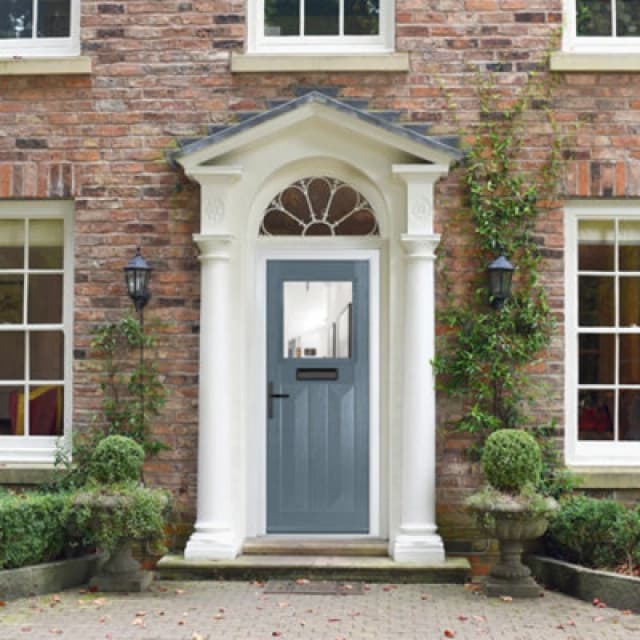 Lacerta Composite Door Eaton 7015 Grey 920mm X 2090mm Open In Right Hand Clear Glass 10 Year Guarantee - Free Delivery & Smart Lock