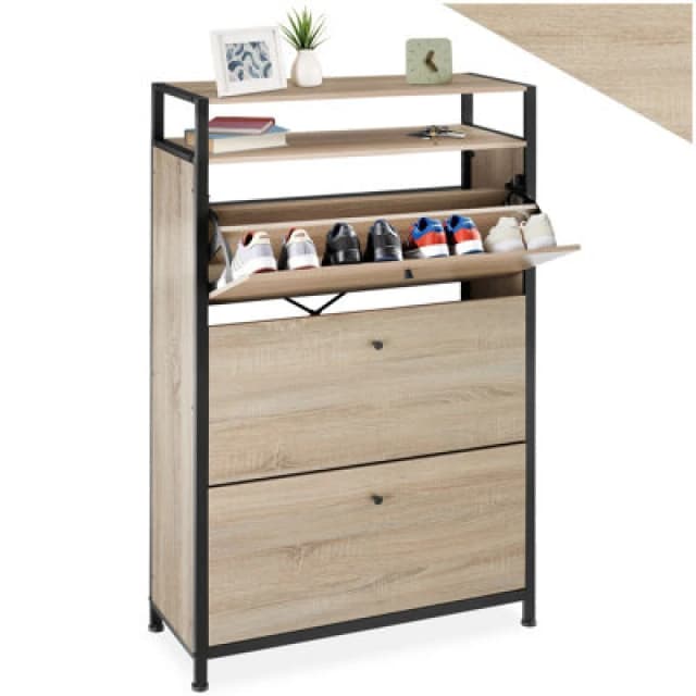 Tectake Slim Rack - 2 Storage Shelves, 3 Tilt Drawers With 2 Racks Per, Industrial Style - 81cm - Industrial Wood Light, Oak Sonoma