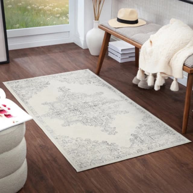 Livabliss Vintage Oriental Boho Cream Ceren Area Rug 80 X 150 Cm - Easy Care, Non Shedding, Ideal For Living Room & Bedroom
