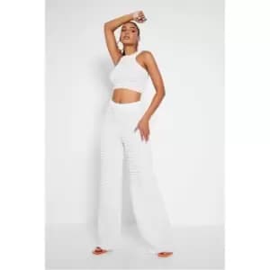 I Saw It First White Bubble Fabric Wide Leg Trousers - White