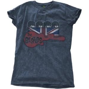 The Beatles - Guitar & Flag Womens Medium T-Shirt - Blue