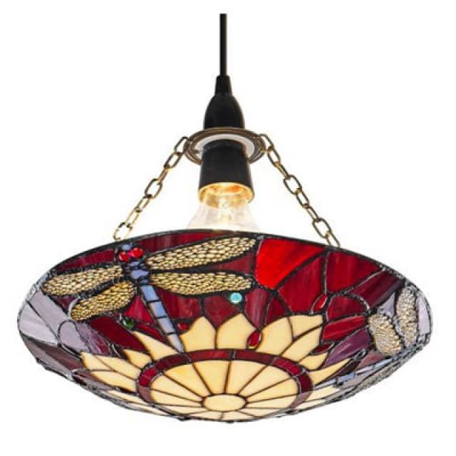 Happy Homewares Traditional Red Dragonfly Tiffany Glass Easy Fit Pendant Shade