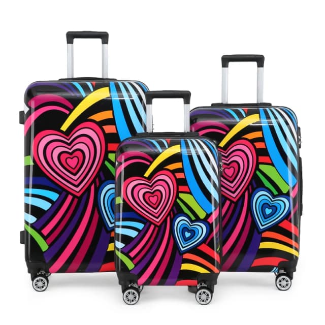 Infinity Leather Printed Hard Shell Dual 4 Wheel Luggage Suitcase Set of 3 in Black Unisex
