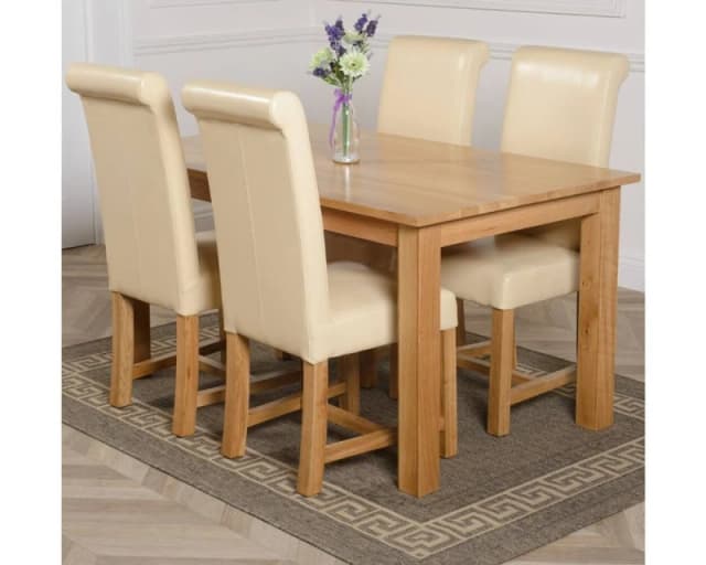 Thats Furniture Oslo 150 x 90cm Medium Oak Dining Table & 4 Washington Leather Chairs in Cream Cream Unisex 150 x 90 cm