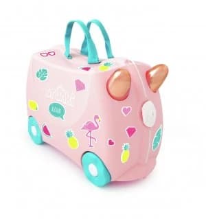 Trunki Flossi Flamingo 4 Wheel Hard Ride On Pink Suitcase
