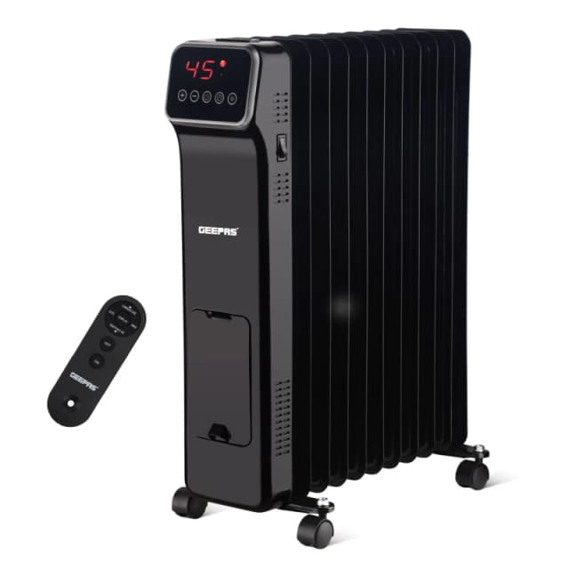 Geepas 11 Fin Digital Oil Filled Radiator Heater 2500W - Remote & 9Hr Timer in Black Unisex