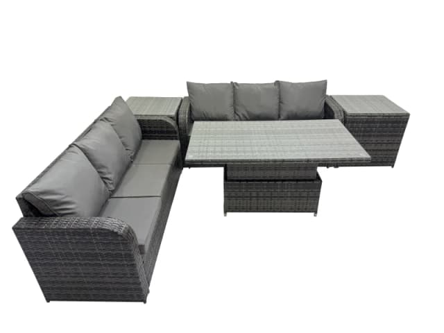 Fimous Rattan Garden Furniture Dining Set 6-seater with 2 Side Table in Dark Grey Dark Grey Unisex