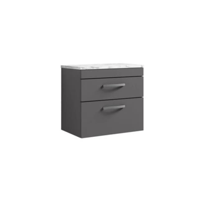 Nuie Athena Wall Hung 2-Drawer Vanity Unit With Laminate Worktop In Gloss Grey, Sleek Counter Top Vanity Unit In Gloss Grey