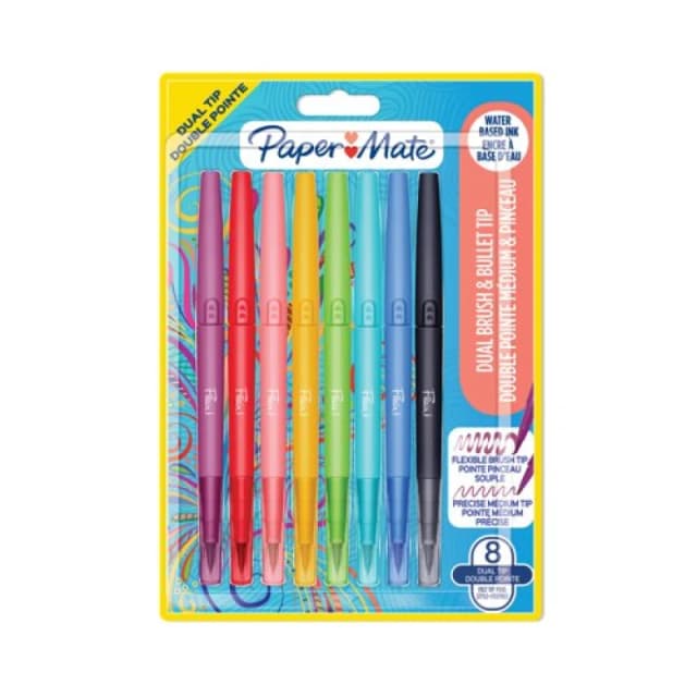 Paper Mate Paper Mate Flair Dual Felt Tip Brush + Medium Tip Assorted (Pack of 8) 2199386 2199386