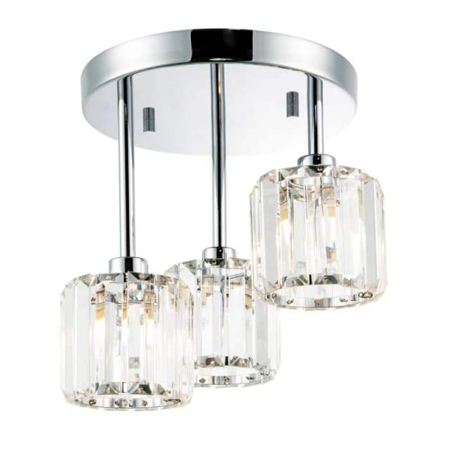 Happy Homewares Modern Triple Level Chrome Ceiling Light with K9 Crystal Glass Shades in Silver Silver Unisex