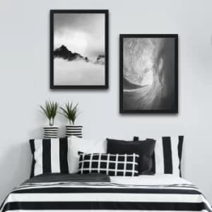 Bw Wave Mountain Set Multicolor Decorative Framed Painting (2 Pieces)