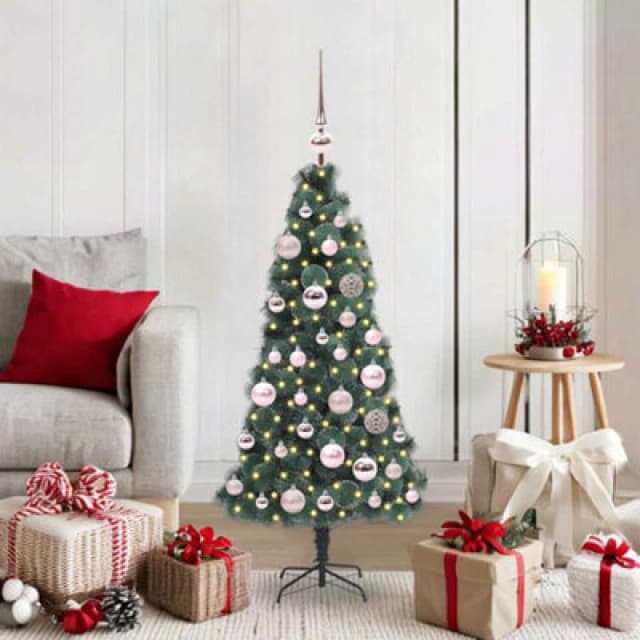 vidaXL Artificial Pre-lit Christmas Tree with Pink Ball Set Green 120 cm, Green 3396143